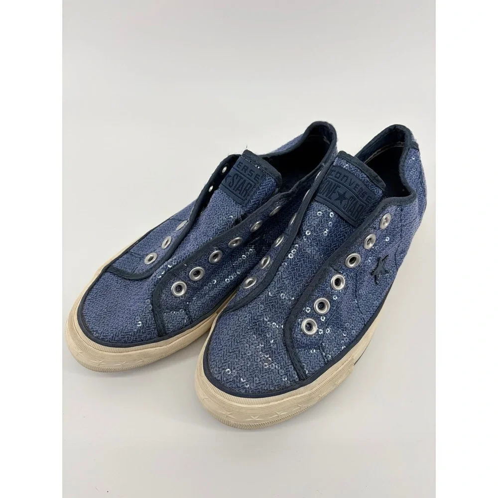 Converse One Star Womens 8 Blue Sequin Slip On Sneakers Chuck Taylors Retro